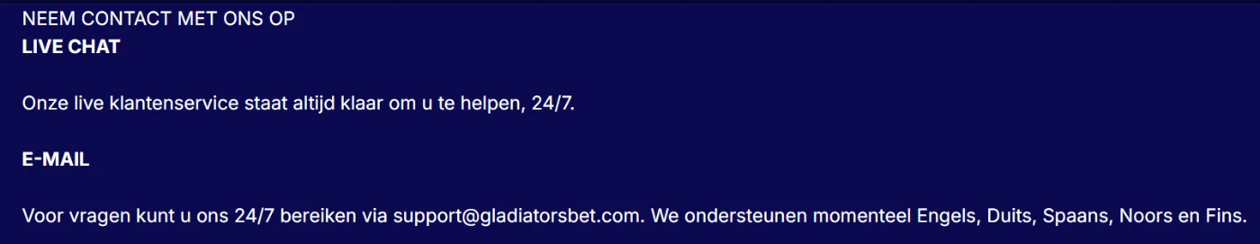 GladiatorsBet Casino Klantenservice